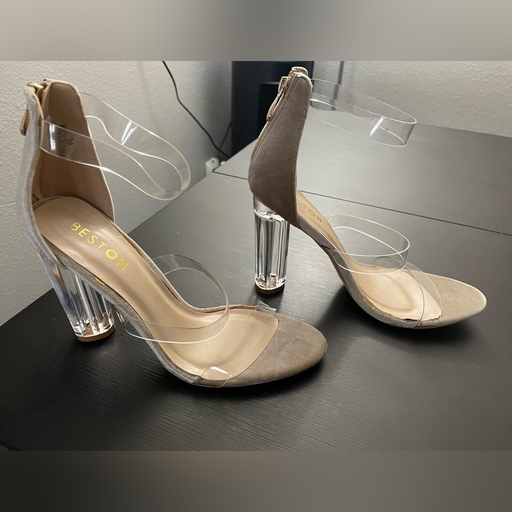 Lucite heel sandals